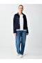 Navy Blue Straight Cut Long Sleeve Knitted Jacket with Snap Detail - 2