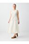 Beige Melange Relaxed Fit Elastic Waist Regular Waist Woven Midi Skirt