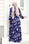 Brush Patterned Waist Belted Dress TSD240228 Indigo - 5