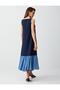 Navy Blue Boat Neck Sleeveless Color Block Knitted Midi Dress - 4