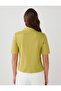 Green 100% Cotton Short Sleeve Shirt Collar Knitted Blouse - 5