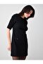 Black Short Sleeve Crew Neck Straight Cut Knitted Dress - 4