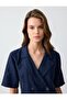 Navy Blue 100% Linen Short Sleeve Button Detailed Jacket Collar Mini Dress - 5
