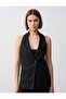 Black 100% Linen Slim Fit Backless Vest with Pocket Detail