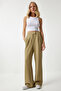 Women's Light Khaki Velcro Waist Comfortable Woven Trousers RV00150 - 2