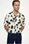 Relaxed White Print Palm Print Short Sleeve Summer Viscose Shirt - 3