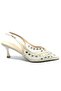 Feles Tulle Stone Detailed Open Back Stiletto Heeled Women's Shoes Beige - 2