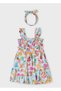 Girl's Floral Printed Dress with Headband 2-10 Years Colorful