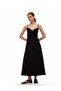 Viscose Linen Blended Front Draped Lacing Detail Straps Long Dress