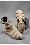 Women's First Beige Suede Flat Sole Sandals with Buckle Detail - 2