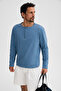 Bohinj Men's Soft and Organic Cotton Court Collar Buttoned Long Sleeve Indigo T-Shirt - 2
