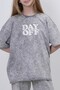 Retro Vibe Unisex Stonewash Smoked Clothing Set - Distressed Washed "Day Off" Printed Oversized T-Shirt and - 2