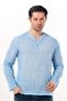 Long Sleeve Bora V-Neck Buttoned Poplin Men's T-Shirt |   Summer Men's Tshirt Light Blue Amv