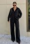 Black Linen Women's Shirt Pants Double Set Mg2356