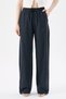 Crep Women's Linen Textured Elastic Waist Lace-Up High Waist Wide Leg Relaxed Fit Trousers 100% Cotton Navy Blue - 2