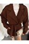 New Season Trend Oversize Belted Brown Cashmere Coat - 5