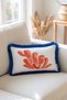 Cobalt , Coral Pattern, Decorative 30x50 Tasseled Rectangular Cushion Cover