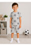 Boys' Cotton Gray Football Patterned Short Sleeve Shorts Summer Pajama Set
