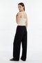 Women's Black Loose Cut Wide Leg Linen Trousers with Elastic Waist - 5