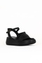 Black Leather Women's Wedge Heeled Sandals 01Wa2402 - 2