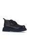 Navy Blue Leather Women's Flat Boots 01Wz6402 - 2