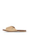 Beige Leather Women's Flat Slippers 01Wa5701 - 3