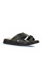 Khaki Printed Leather Men's Flat Slippers 25Mt2232 - 2