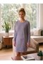 Owl Mini Baykuş Patterned Long Sleeve Pocketed Cotton Women's Nightgown, Comfortable Home Wear Lilac - 5