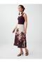 Stone Linen Blend Loose Cut Patterned Midi Skirt - 4