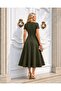 Short Sleeve Pocketed Long Crepe Fabric Dress Khaki 582110 - 4