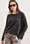 Women's Black Crew Neck Bat Wool Viscose Blouse Blz- 19002801 - 3