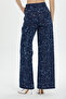Wide Leg and Single PleatedDenimTrousers - Belt and Button Detail - 4