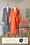 6 Piece Striped Bathrobe Set 100% Cotton Certified, Şalyaka Family Dowry Bathrobe Set Gray Orange - 5