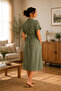 Myra5860 – Natural Soft Muslin Fabric - Summer Shirt Maternity Dress - Green - 3