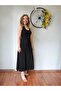 Black Long Slit Dress with Halter Neck Detail and Slit - 3