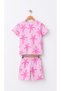 Girl's Pink Palm Tree Patterned Shorts Set - 2