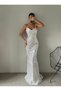 strappy sequined velvet dress, trend, special occasion, fishtail evening gown, tie-detail and zippered at the back