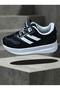 Unisex Black and White Lace-Up Single Velcro Baby Kids Sports Shoes Sneakers School Shoes - 2