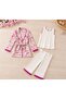 Girl's Floral Patterned Jacket and Trousers Set with Belt Detail - 3