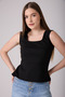 Women's Square Neck Sleeveless Thick Strap Stretchy Basic Blouse Black - 6