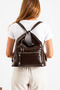 Women's Brown Large Size Multi-Compartment Leather Shoulder and Backpack Daily Use Multi-Purpose Bag - 2