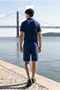 Men's Relax Fit Shirt Basic Shorts Navy Blue Summer Linen Two-Piece Set - 5
