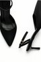 Women's Black Satin Ankle Strap Pointed Toe Stiletto Heeled Shoes Ankle Strap Stiletto Classic Heeled Style - 3