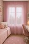 Net Tulle Curtain Wrinkle-Free Aesthetic Durable Economical Pink Stylish Tulle Curtain 1/2 Pleat Living Room Kitchen