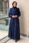 Self-Patterned Watermelon Sleeve Belted Evening Dress - 2