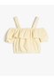 Crop Blouse Low Shoulder Strap Detailed Short Sleeve - 2