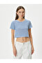 Crop T-shirt Slim Fit Ribbed Short Sleeve Crew Neck - 3