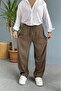 Modal Fabric Lace-Up Baggy Trousers Khaki - 5