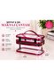 Premium Mirror Leather and Transparent Makeup Cosmetic Bag Fuchsia Color - 2