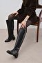 Parley Black Color Crocodile Printed Women's Boots Without Zipper, Thin Faux Fur Lining - 2